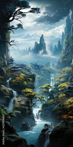 illustration of Chinese landscape epic scene  generative AI