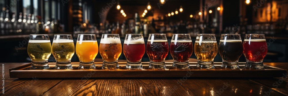 assorted beers draft beer in glass Draft beer in glasses on a row of ...