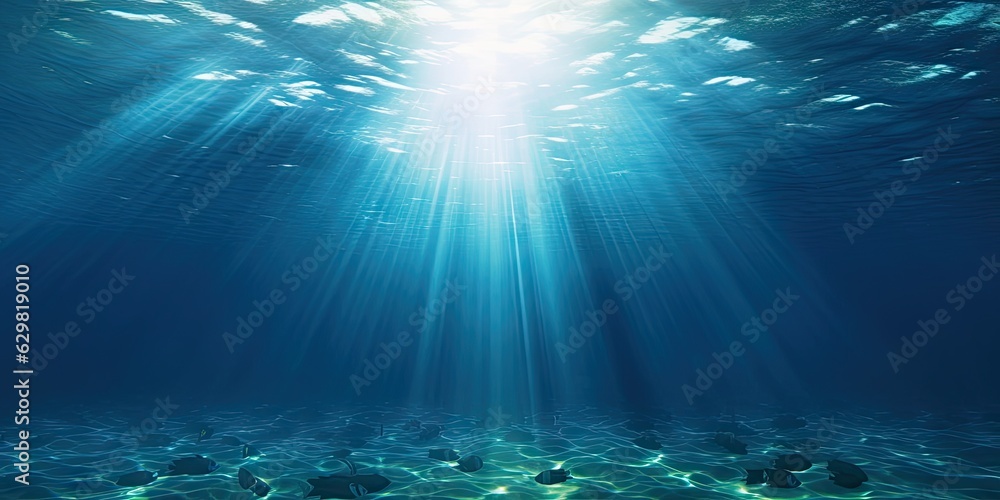 Beautiful blue ocean background with sunlight and undersea scene