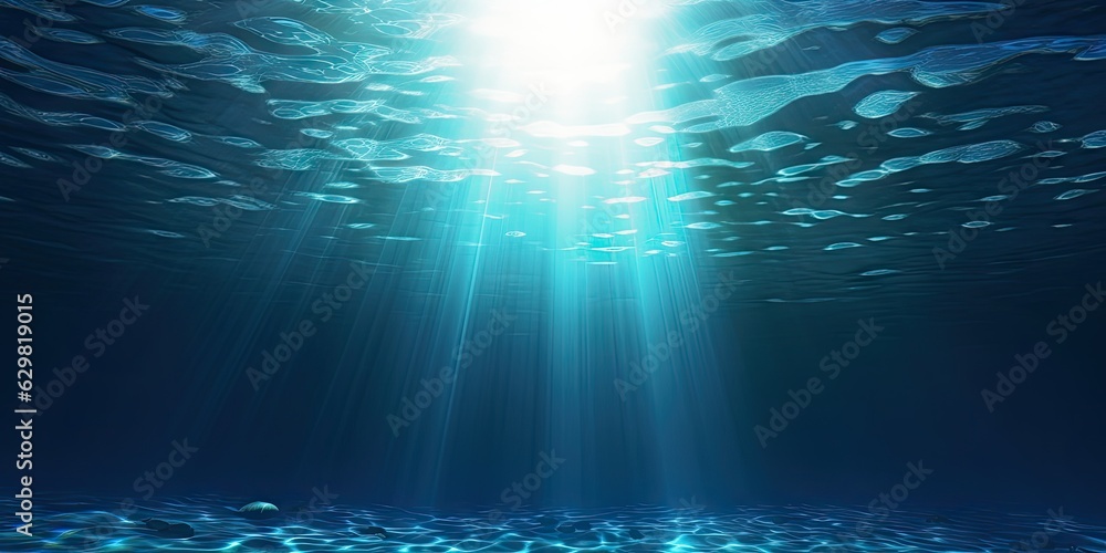 Beautiful blue ocean background with sunlight and undersea scene Beautiful blue ocean background with sunlight and undersea scene