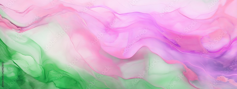 Abstract watercolor paint background illustration web design - Soft pink green pastel color waves, with liquid fluid marbled paper texture banner texture (Generative Ai)