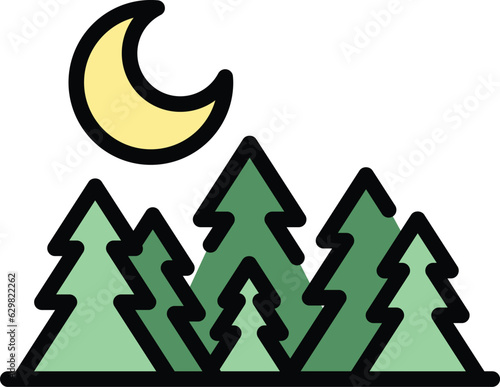 Night forest camping icon outline vector. Eco nature. Travel walk color flat