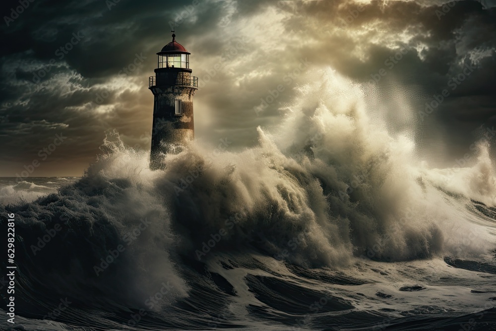 Lighthouse Amidst Stormy Sea