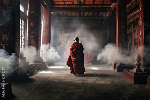 Solemn Ritual by Monks in Red Robes at a Secluded Tibetan Monastery