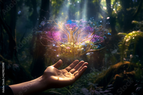 hand holding a nature ai generative art
