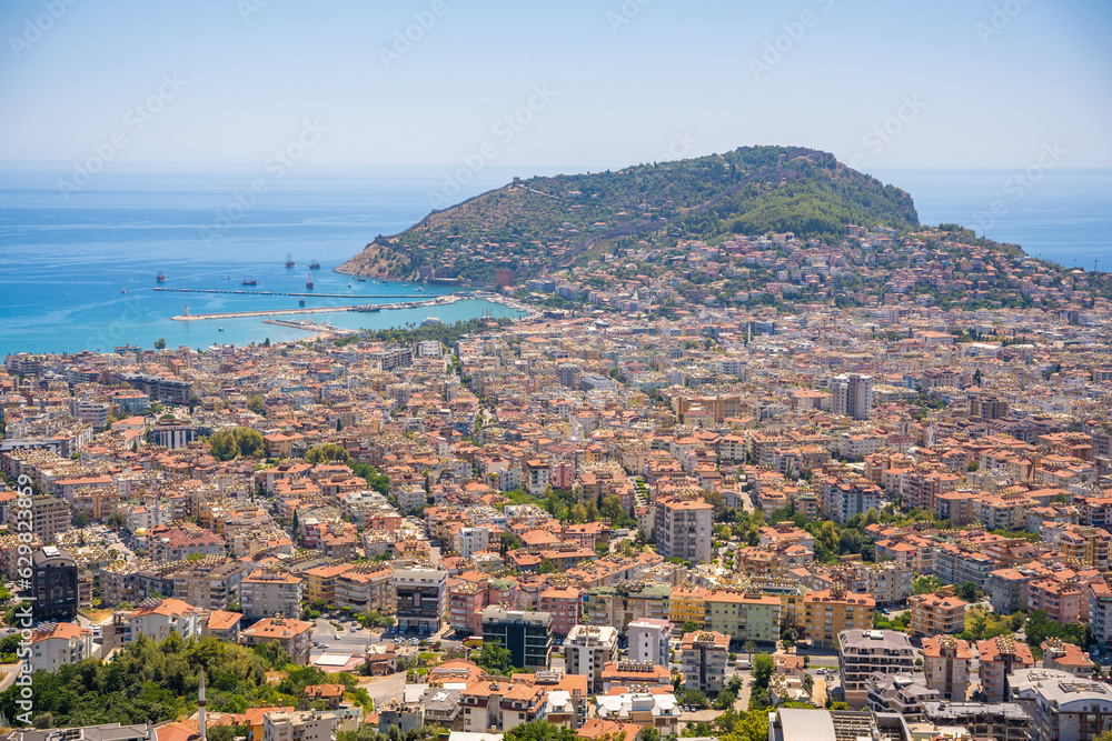 Panorama view of Alanya city from the hill in sunny day, Turkey