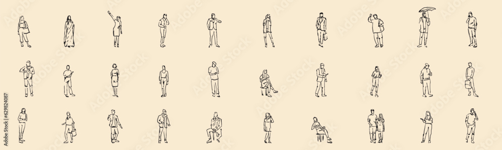 Set sillhouettes people in sketch style. Hand draw man, woman, child, couple isolated on white background. Collection simple vector illustration. Set sillhouettes people in sketch style. Hand draw man, woman, child, couple isolated on white background. Collection simple vector illustration.