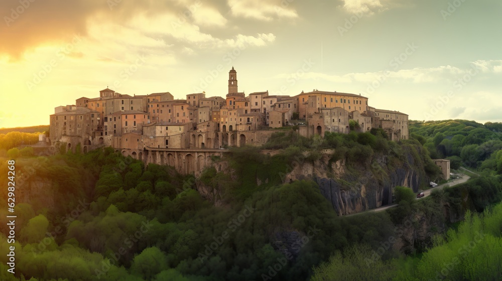 Panorama of Pitigliano town in Tuscany, Italy, Generative AI