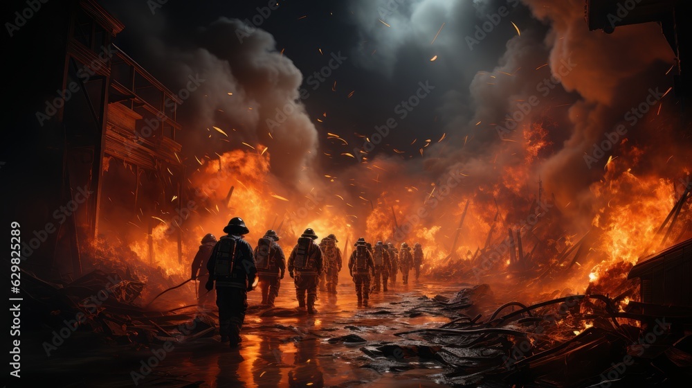 Firefighters Fighting with the Fire, Brave and Strong Firefighting Teamwork. Generative Ai Firefighters Fighting with the Fire, Brave and Strong Firefighting Teamwork. Generative Ai
