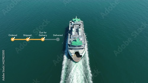 Overhead vide of a large boat out making a delivery. photo