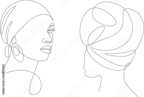 Line Art Woman Face Drawing. Black Woman Vector. Afro American Female Logo. Contouring Line. Minimalist Face. Beauty salon