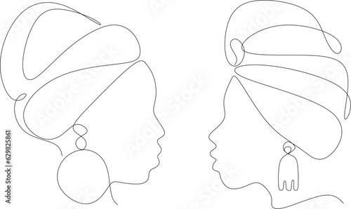 Line Art Woman Face Drawing. Black Woman Vector. Afro American Female Logo. Contouring Line. Minimalist Face. Beauty salon