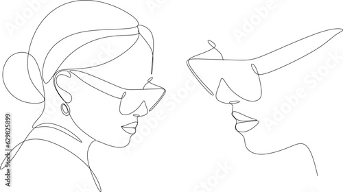 Continuous line, drawing of set faces and hair style, fashion concept, woman beauty minimalist, vector illustration of colorful abstract background