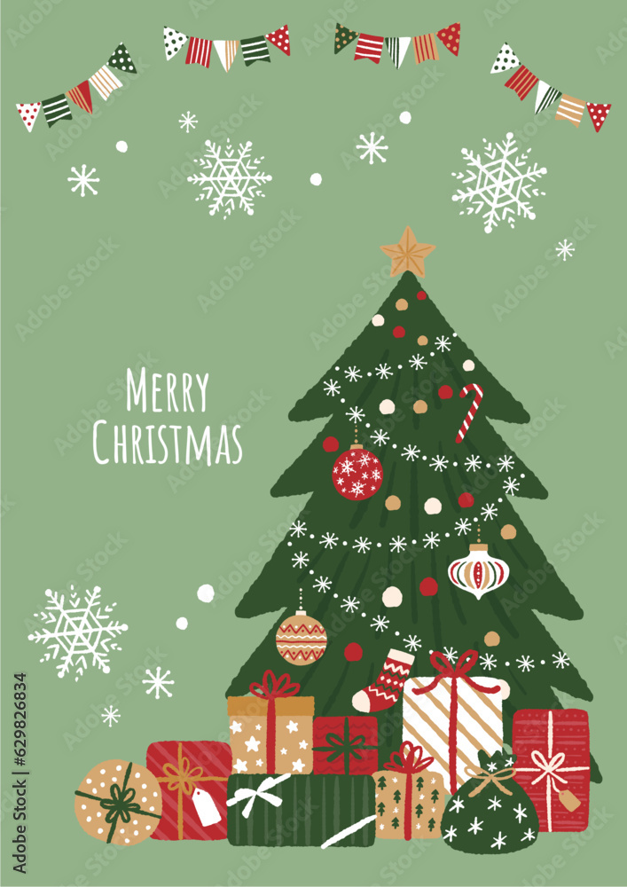 クリスマスツリーとプレゼントのイラスト クリスマスツリーとプレゼントのイラスト