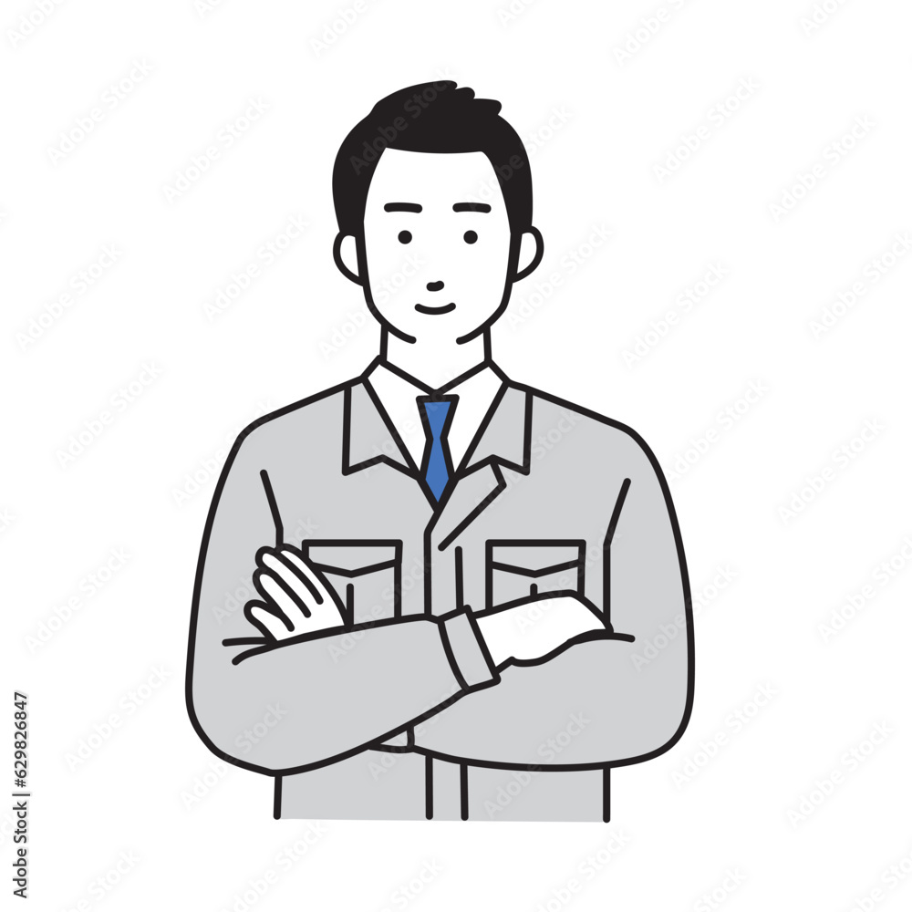 腕組みをする作業服を着た男性作業員のシンプルなイラスト
腕組みをする作業服を着た男性作業員のシンプルなイラスト