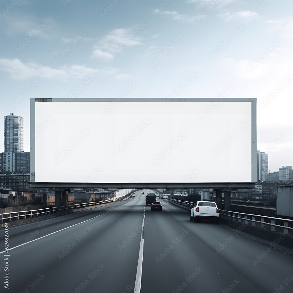 Mockup empty a blank white street billboard in the middle of the highway Mockup empty a blank white street billboard in the middle of the highway