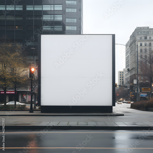 Mockup empty blank billboard at the bus stop in the middle of city street