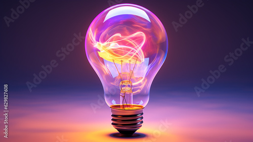 leuchtende Glühbirne in neon pastell Farbe mit dunklem Hintergrund. Generative Ai.