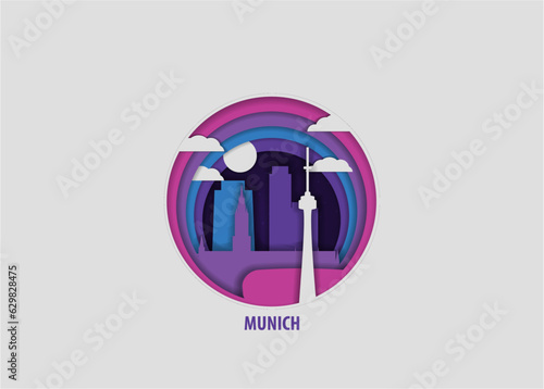 Germany Munich creative paper cut layer craft vector illustration. Origami style city skyline travel art in depth illusion