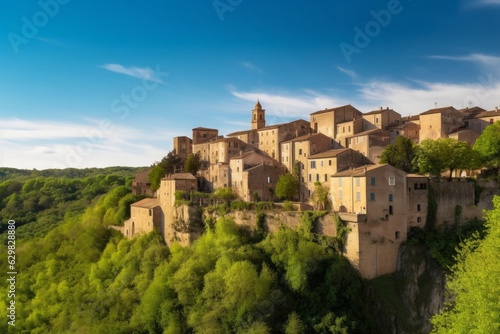 Panorama of Sorano medieval town on a cliff in Tuscany, Italy, Generative AI