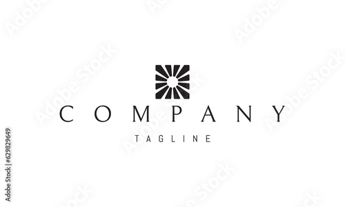 Vector logo on which an abstract image of the sun with rays in the form of a square.