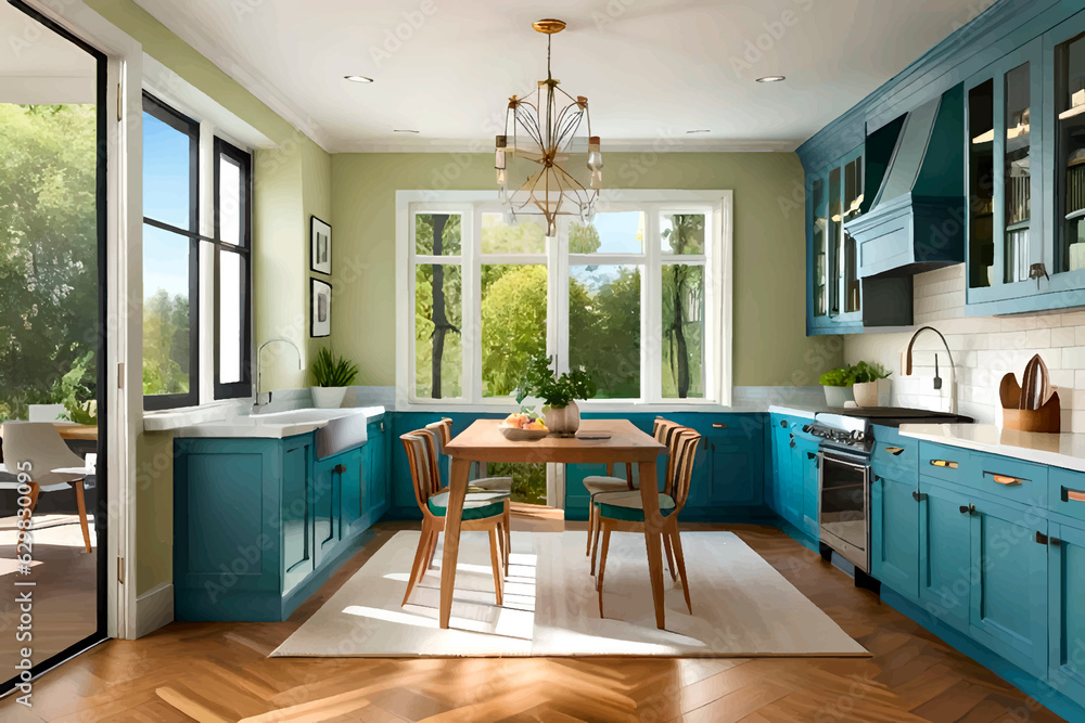 Fototapeta premium modern kitchen interior blue tone