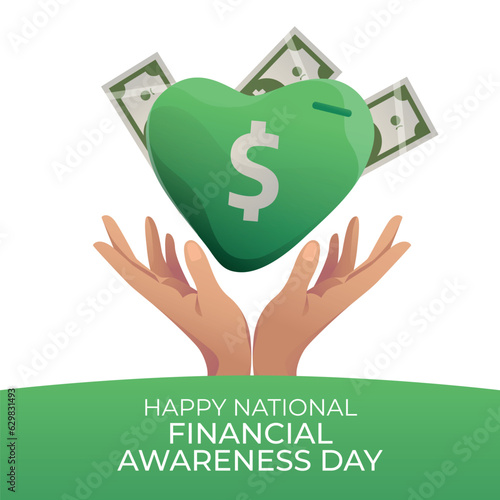 National financial awareness day design template good for celebration. Financial awareness day design illustration. Heart design illustration.