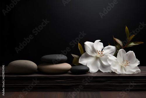 White orchid and spa stones on the Dark background