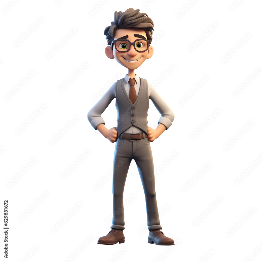 3D cartoon character happy smiling young businessman standing posing in a suit with his arms crossed, Full body isolated on white and transparent background, ai generate 3D cartoon character happy smiling young businessman standing posing in a suit with his arms crossed, Full body isolated on white and transparent background, ai generate