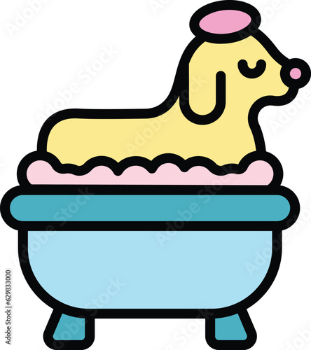 Foam dog bathtub icon outline vector. Wash animal. Salon bath color flat