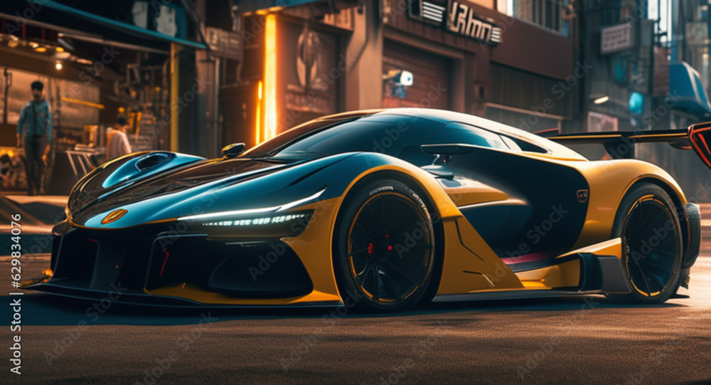 A photo of supercar on the street futuristic car with modern design A photo of supercar on the street futuristic car with modern design