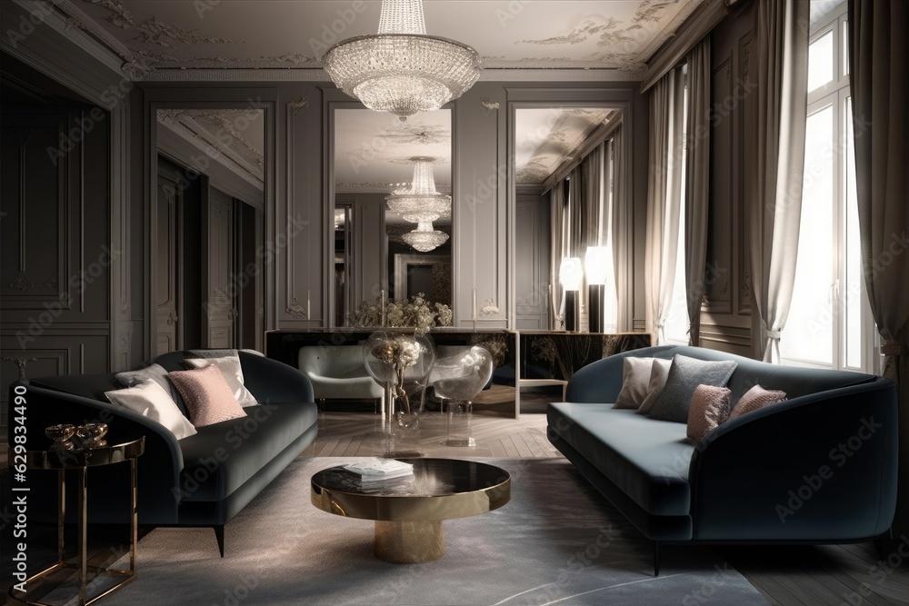Obraz na płótnie Generative AI illustration of glamour modern style interior design, Generative AI w salonie