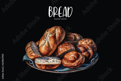 watercolor breads on a plate