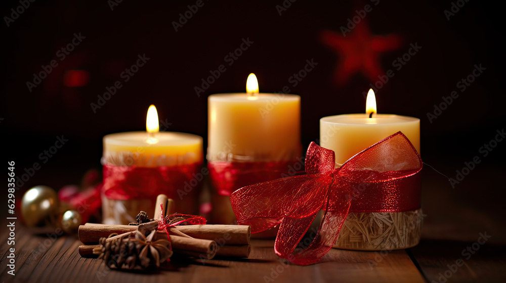 Close up of burning candles as a detail of christmas home decor. Close up of burning candles as a detail of christmas home decor.