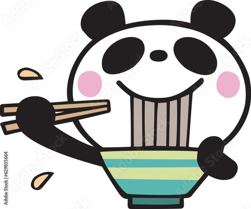 かわいいシンプルパンダ　そばを食べる