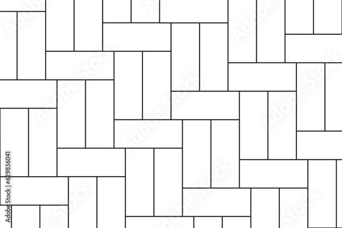 Basketweave tile mosaic layout. Sidewalk texture. Stone or ceramic brick wall background. Kitchen backsplash texture. Bathroom or toilet floor decoration. Vector outline illustration