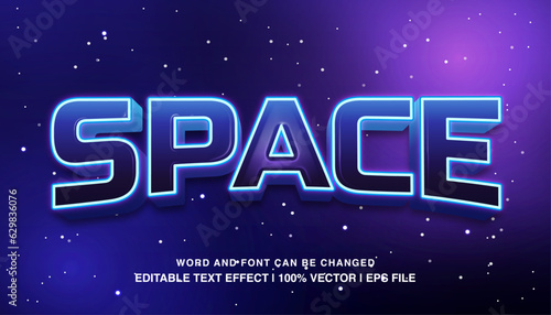Space editable text effect template, 3d cartoon style neon futursitic typeface, premium vector