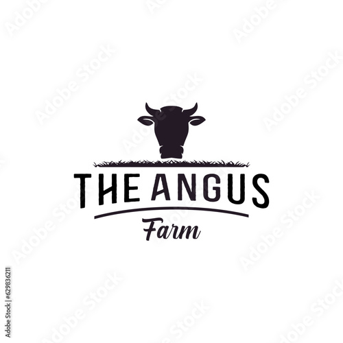 Cattle Angus Beef Emblem Label Cattle logo vector design in retro vintage style