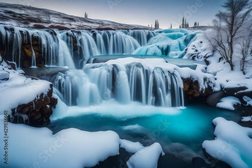 waterfall in winter Iceland