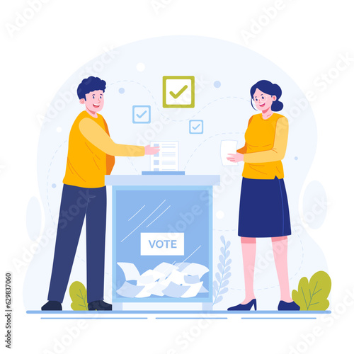 Man and woman participate to vote at election time