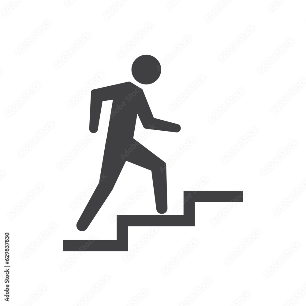 Man climbing stairs icon simple silhouette flat style vector illustration.