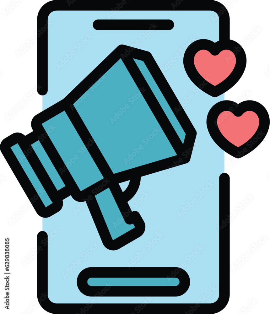 Megaphone content plan icon outline vector. Media digital. Seo market color flat