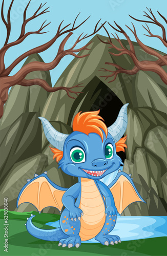 Cute Dragon Standing in Front of Cave