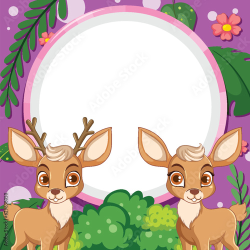 Blank Banner Template with Deer Vector