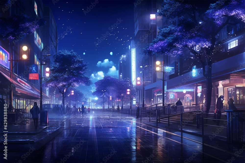night lifestyle in city anime style