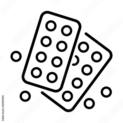 Black pills pack line icon, simple health equipment flat design vector pictogram, infographic vector for app logo web website button banner ui ux interface elements isolated on white background