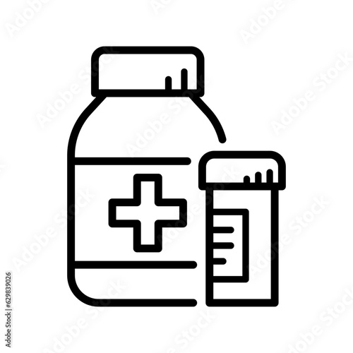 Black medicine bottles pack line icon, simple health equipment flat design vector pictogram, infographic vector for app logo web website button ui ux interface elements isolated on white background