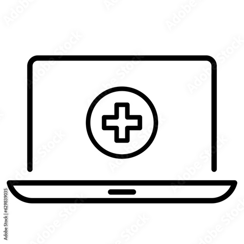 Black single ehealth concept line icon, simple medical record stats on monitor flat design pictogram, infographic vector for app logo web button ui ux interface elements isolated on white background