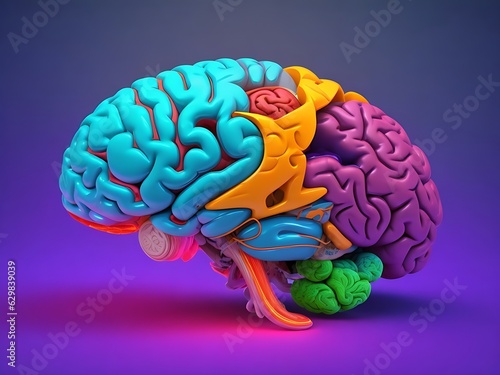3d rendered illustration of a brain, vibrant colors.