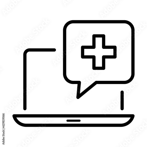 Black online medical help line icon, simple professional ehealth service flat design pictogram, infographic vector for app logo web website button ui ux interface elements isolated on white background